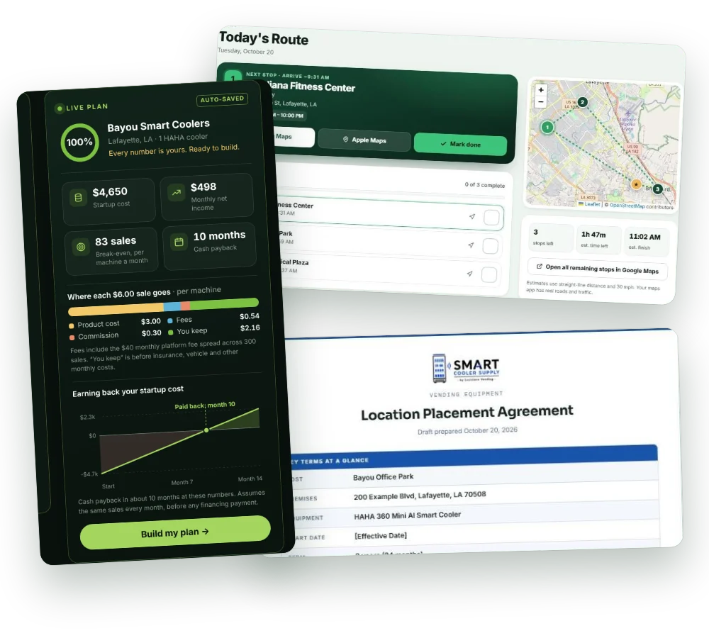 Business Plan Builder, Contract Generator and RouteReady with example data